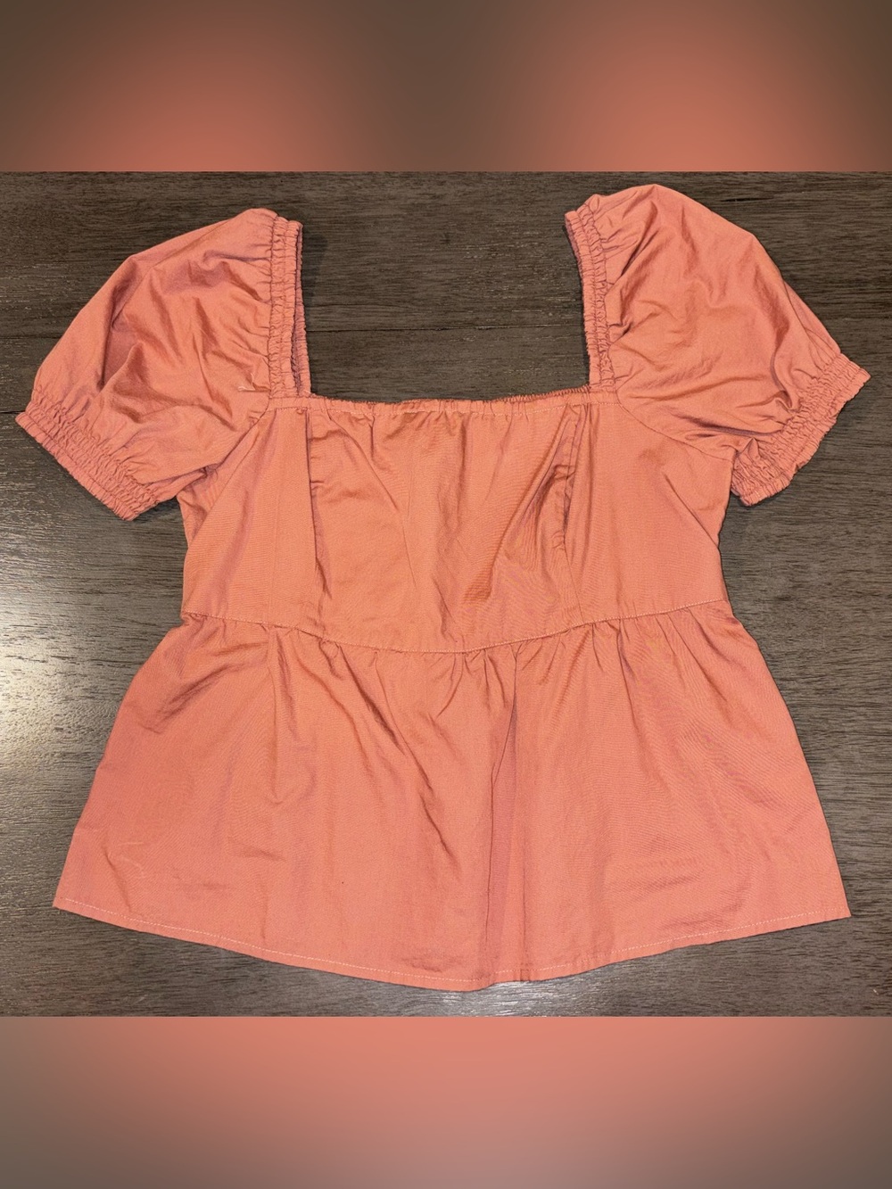 Abercrombie & Fitch Coral Pink Square-Neck Peasant Blouse
